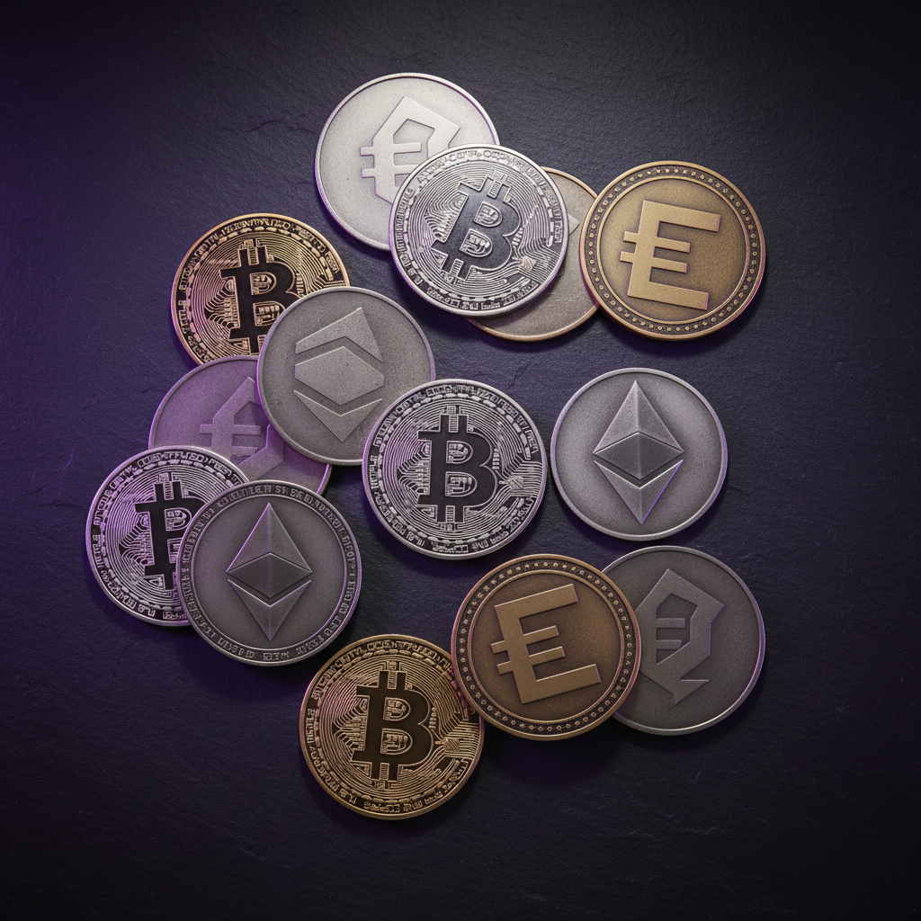 Cryptocurrency munten en grafiek